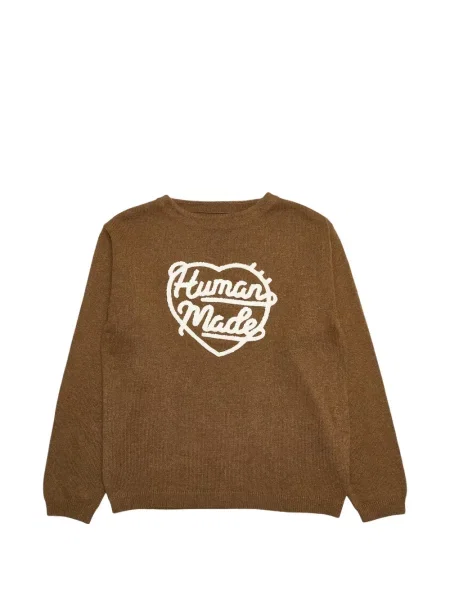 Pulover Human Made cu motiv cu inimi cu autograf maro