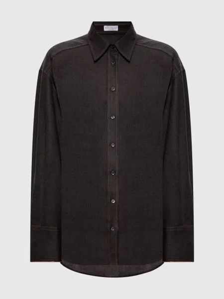 Шерстяная рубашка Brunello Cucinelli коричневая