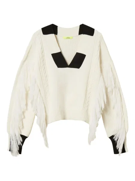 Pulover Twinset cu franjuri tricotate alb