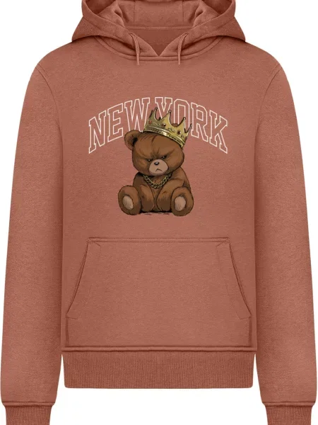 Mister Tee Mikina NY Crowned Bear hnědá / karamelová / kaštanově hnědá bílá