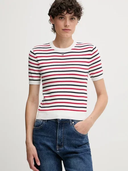 Пуловер Tommy Jeans тъмносиньо бяло
