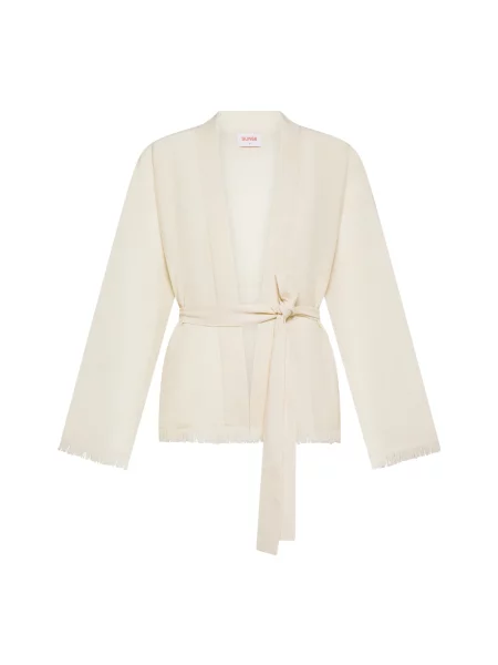 Długi kardigan Sun68 z frędzli wełniany biały