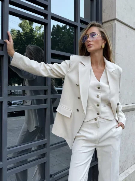 Діловий костюм Milirud піджак + жилетка + брюки бавовна/поліестер бежевий