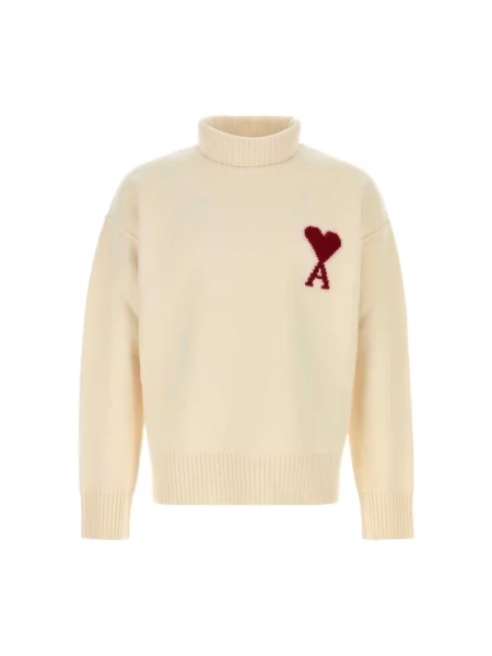 Sweter z golfem Ami Paris wełniany do golfa biały