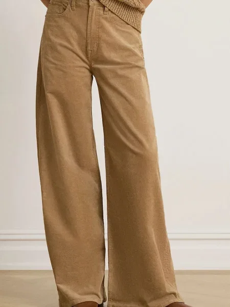 Lauren Ralph Lauren pantaloni wide leg pentru femei cu cașmir maro