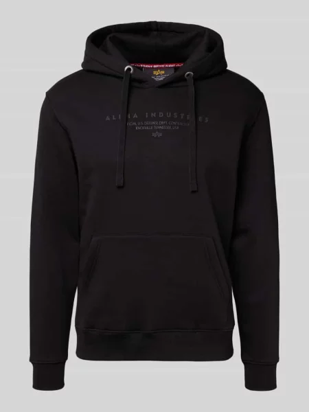 Bluza z kapturem nadrukiem z logo i kieszenią kangurką Alpha Industries czarna