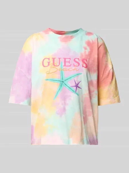 T-shirt o pudełkowym kroju z obniżonymi ramionami model ‘STARFISH’ Guess fioletowa