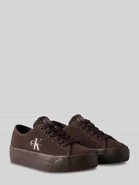 Calvin Klein VULC FLATF LACEUP SUEDE sneakersy zamszowe brązowe
