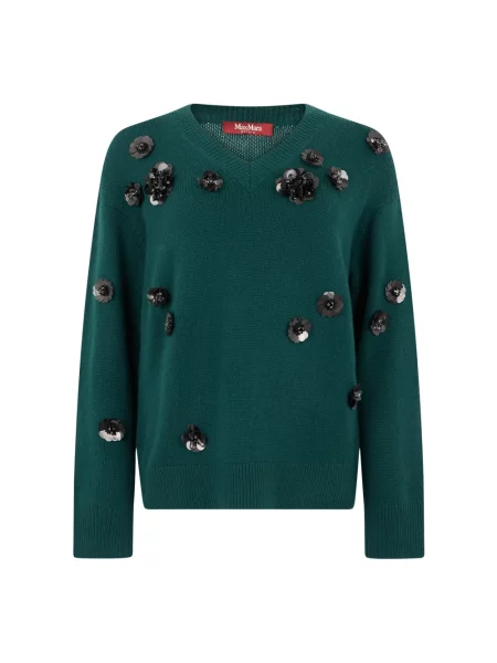 Max Mara Studio Sweter Nigella Z Cekinami I Kamieniami Ozdobnymi gruen zielony