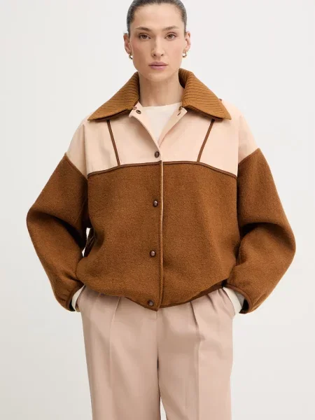 Sessun krótka kurtka z wełną brązowa
