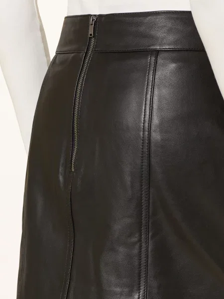 Reiss Kožená Sukně Seema / stříbrná černá