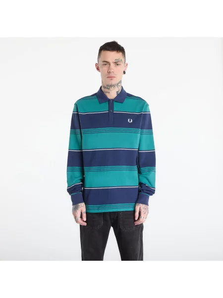 Tričko FRED PERRY Heavyweight Striped Polo Shirt Tennis Blue XL modré