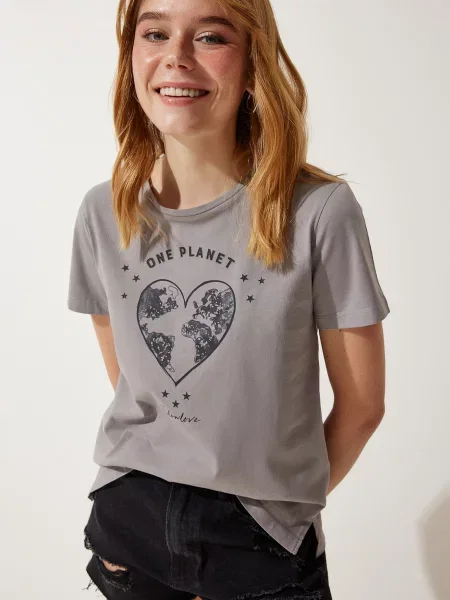 Happiness İstanbul Tricou gri / gri metalic negru
