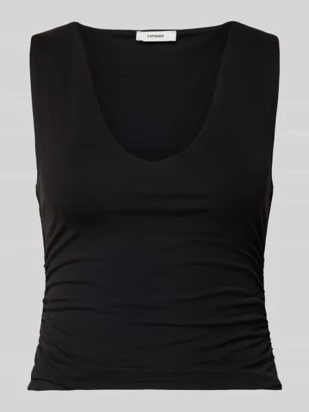 Top Topshop z dekoltem w serek z falbankami na ramiączkach czarny