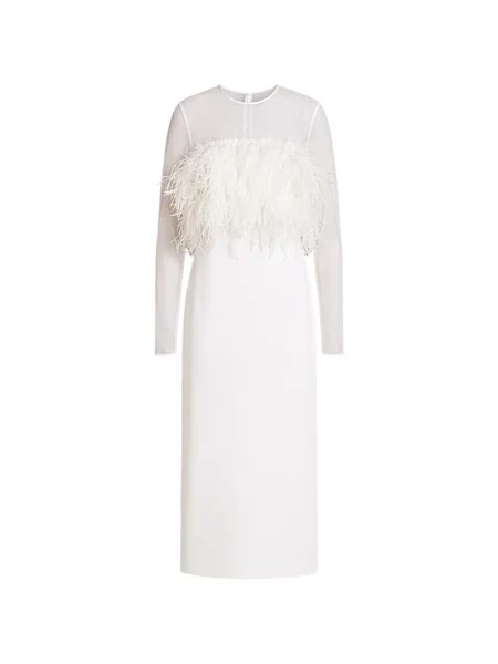 Rochie midi Alberta Ferretti cu pene alb