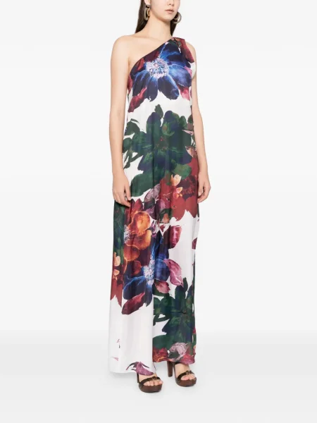 Rochie Blaklace cu model floral cu un umăr gol de costum verde
