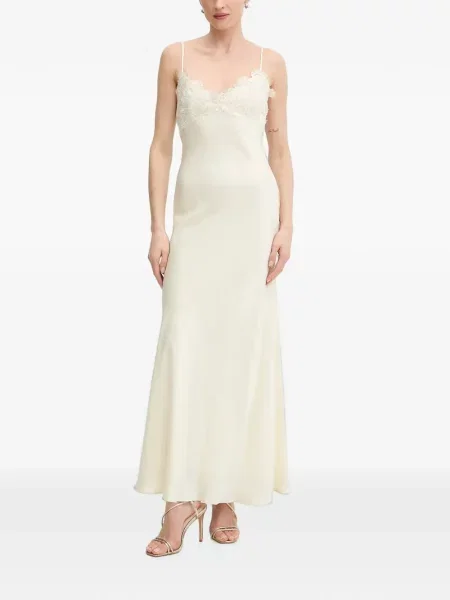 Rochie maxi Bardot din dantelă cu bretele alb