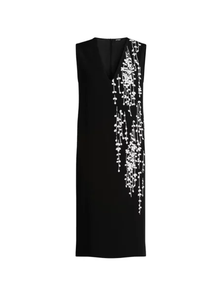 Rochie midi Kiton cu broderie fără mâneci negru