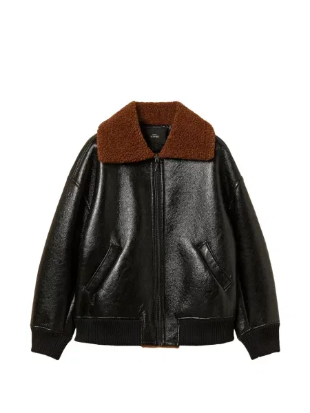 Geacă bomber Twinset din piele de oaie negru