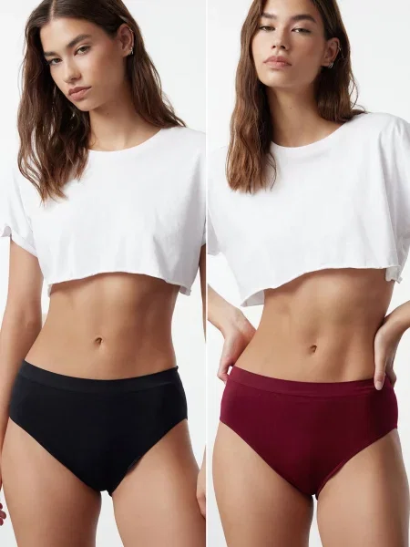Trendyol Black-Claret Red 2 Pack Seamless Hipster Knitted Panties negru