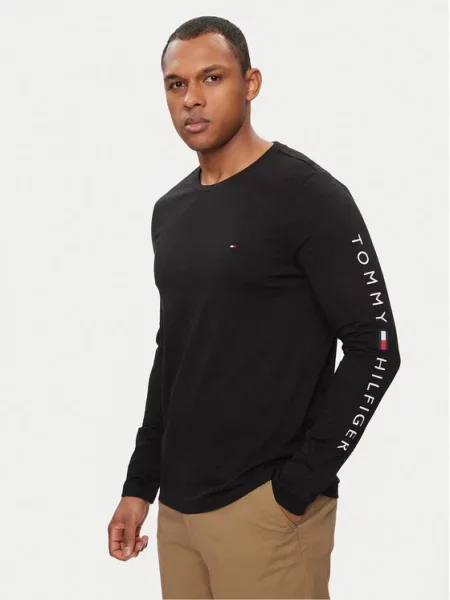 Tommy Hilfiger Majica z dolgimi rokavi Logo Tee črna