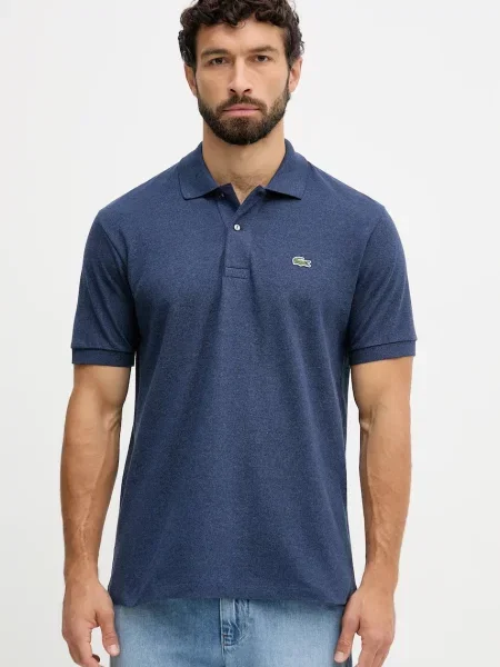 Тениска с яка Lacoste с меланжов десен сиво