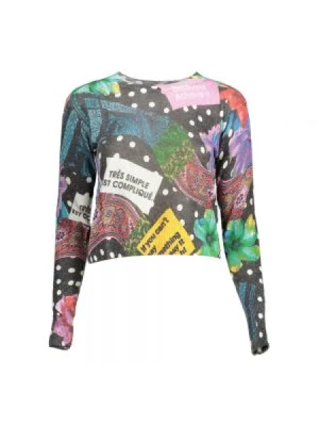 Lniany sweter Desigual elegancki z długim rękawem czarny