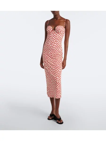 Rochie midi Alaïa cu buline din jerseu bej