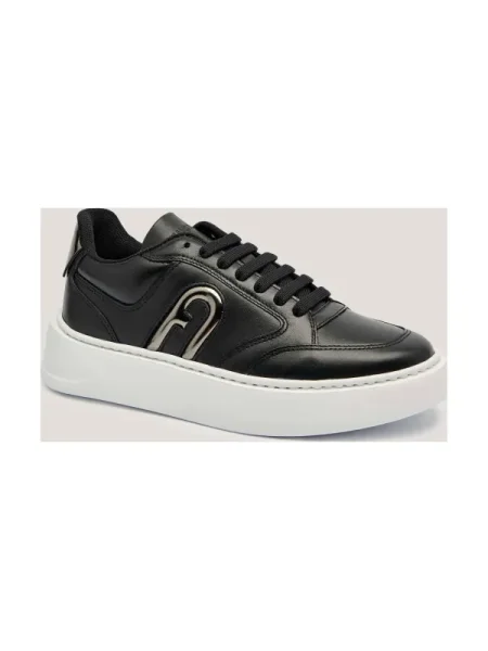 Sneakerși Furla cu șireturi din piele negru