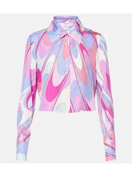 Cropp cămașă Pucci de mătase cu imagine roz