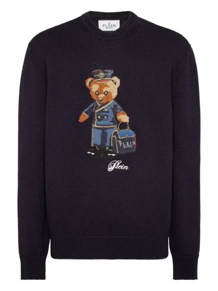 Pulover Philipp Plein cu broderie teddy albastru
