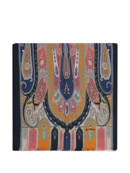 Fular Etro cu franjuri cu model paisley negru