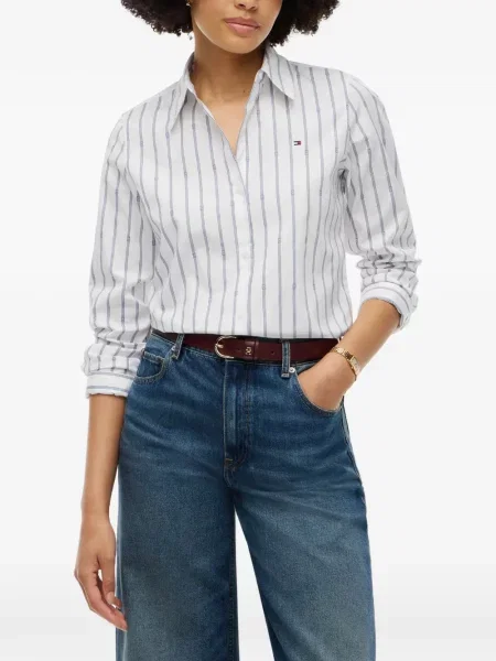 Cămașă Tommy Hilfiger cu dungi cu imagine alb