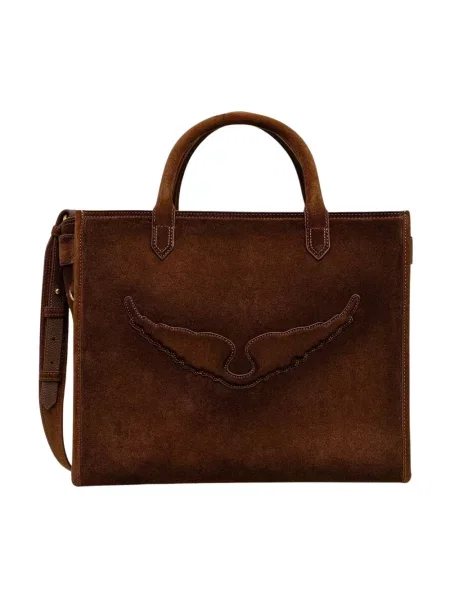 Zadig&Voltaire torebka shopper zamszowa ANGEL brązowa
