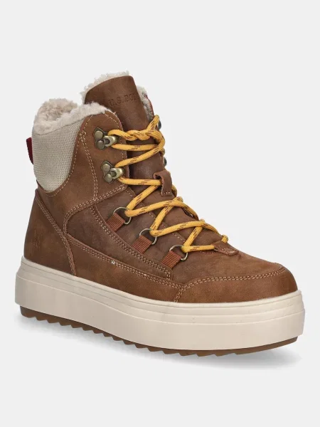 U.S. Polo Assn. botki na płaskim ocieplone brązowy