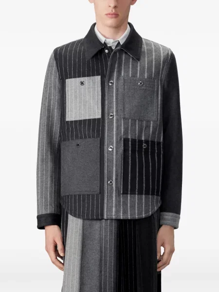 Geacă Thom Browne cu dungi de flanelă gri