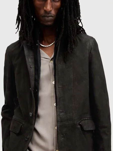 Шкіряна куртка AllSaints SURVEY LTHR BLAZER перехідна сірий