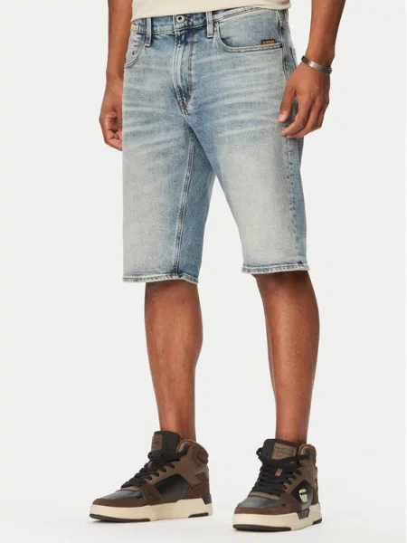 Szorty jeansowe o kroju regular fit z wpuszczanymi model ‘Mosa’ G-star Raw niebieskie