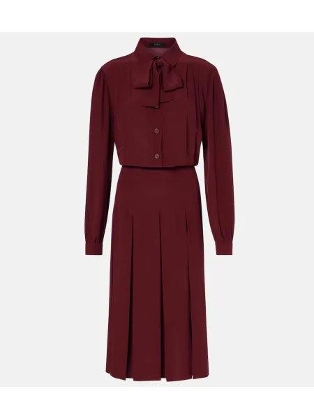 Svilena plisirana midi obleka Gucci nad koleni bordo