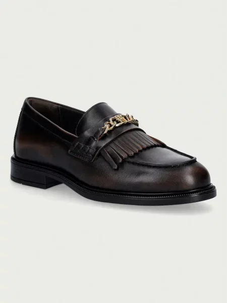 Tommy Hilfiger μοκασίνια Γυναικεία δερμάτινα TH CHAIN FRINGE LEATHER LOAFER καφέ