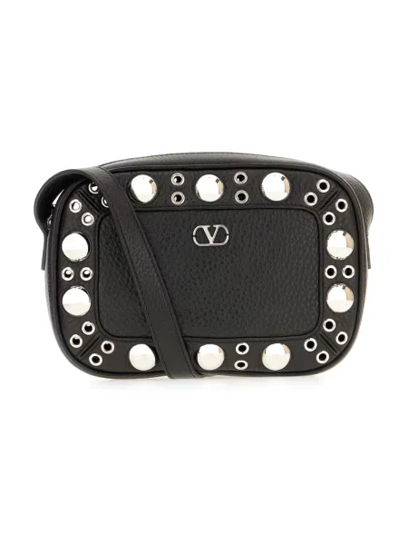 Lniana torba crossbody Valentino Garavani czarna