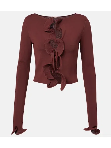 Dzianinowy top Same z falbankami brązowy