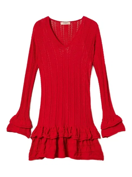 Rochie mini Twinset tricotate cu volane de costum roșu