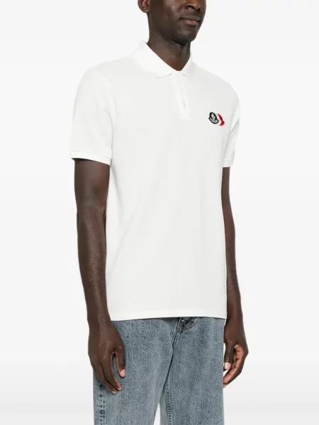 Tricou polo Moncler cu autograf alb