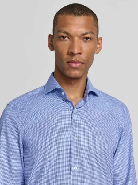Koszula biznesowa o kroju slim fit z czystej bawełny model Boss niebieska