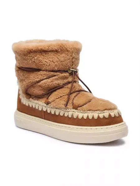 MOU De piele bocanci Eskimo cu adaos de lână maro