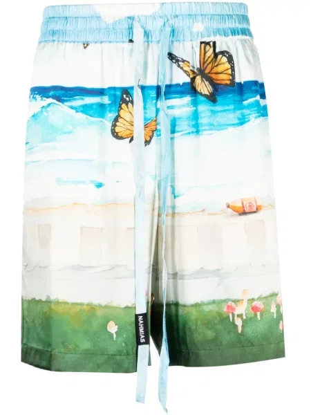 Pantaloni scurți Nahmias de mătase albastru