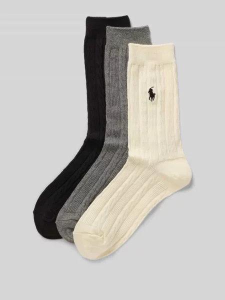 Skarpety ze ściegiem warkoczowym w zestawie 3 szt. Polo Ralph Lauren czarne