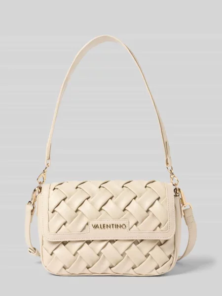 Lniana torebka Valentino Bags biznesowa beżowa