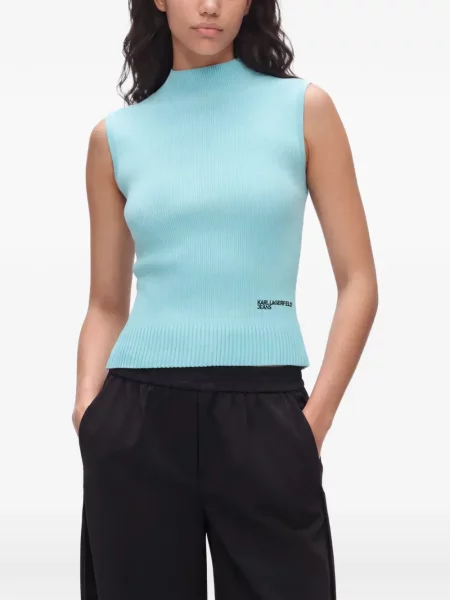 Top Karl Lagerfeld Jeans fără mâneci tricotate albastru